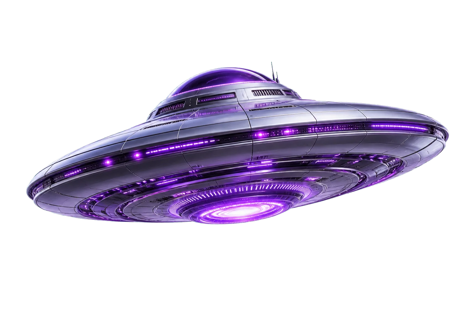 Nave espacial roxa em órbita, ilustração da seção Quem Somos da KOLO Digital